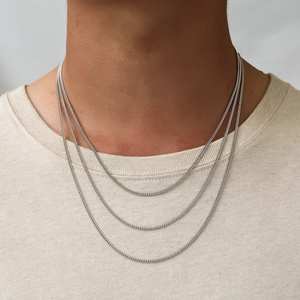 Collar de cadena de eslabones Unisex elegante de Plata de Ley 925, cadena de caja clásica para hombres y mujeres, joyería de uso informal diario - Product Image 2