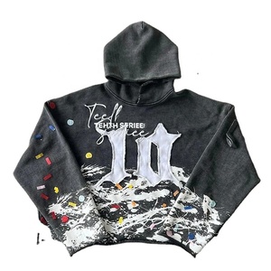 RAW HEM personnalisé hiver fermeture éclair Streetwear français éponge poids lourd Boxy recadrée lavage à l'acide applique en détresse brodé Patch - Product Image 1