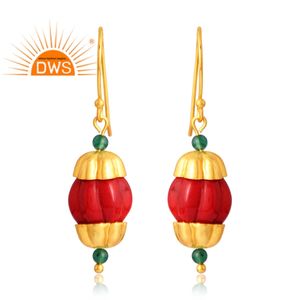 Venta caliente 925 Plata de Ley 18K Chapado en oro Coral natural Cultivado Piedra preciosa Cuelga Pendiente Demi Joyería fina Fabricante - Product Image 1