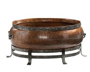 <b>Large</b> antique iron <b>fire</b> <b>pit</b> bowl with elegant design and stable stand for decorative outdoor heating use - Product Image 2