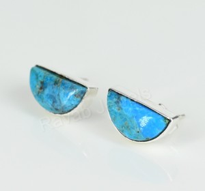 2025 <b>Blue</b> Color Arizona Turquoise 925 Sterling Solid <b>Silver</b> Jewelry Half Moon 10x16mm Fine Stud <b>Earring</b> Partywear Gift Jewelry - Product Image 6