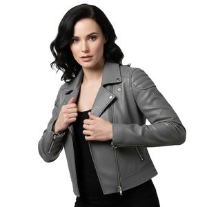 Veste de moto en cuir d'agneau gris pour femmes, sur mesure, vente en gros, prix d'usine, style motard, manteau tendance pour femmes, service OEM - Product Image 1