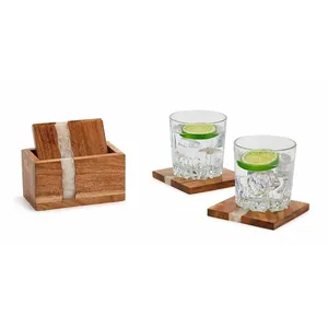 Hot Sale Custom Classic Style Wedding Gifts Stone Marble wooden <b>Coaster</b> with Acacia <b>Wood</b> Drink Cup Holder - Product Image 3