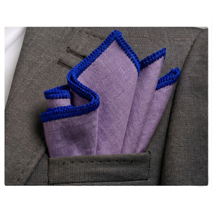 Pañuelo de bolsillo con borde de punto artesanal y diseño exclusivo, morado, de algodón y lino, para traje de blazer de comedor - Product Image 1
