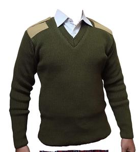 Pull tactique noir à col en V pour homme, avec écusson d'épaule, tricoté à la machine, mélange de laine, respirant et ultra-doux – Vente en gros - Product Image 1