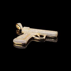 Pendentif pistolet hip-hop en moissanite VVS glacé, plaqué or, argent 925, bijoux brillants pour rappeurs à bas prix - Product Image 5