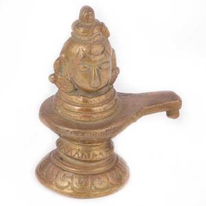 Estatua de latón indio hecho a mano para decoración del hogar, escultura de Mukha Linga antigua de Shiva, artículos de regalo, tamaño: 10x7 cm SBF-186 - Product Image 1