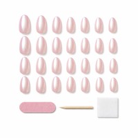 Faux ongles à presser 30 pièces sans colle, courts, forme amande, rose nacré doux, réutilisables, kit de manucure, vente en gros