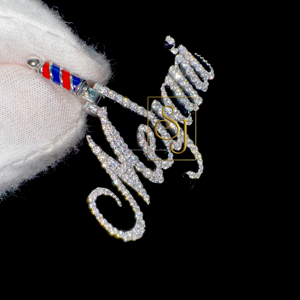 Iced out plata esterlina 925 personalizado letra nombre collar encanto con poste de peluquero personalizado Bail Lab crecido diamante helado colgante - Product Image 2