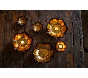 Elégant support votif fleur de lotus en métal avec finition feuille noire et or Lampe à thé décorative bicolore fleur de lotus en métal - Product Image 6