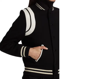 OEM Custom Oversize Towel Letters Applique Woven Baseball Varsity <b>Jacket</b> <b>Women</b> Windproof Quick Dry Detachable <b>Sleeves</b> - Product Image 3