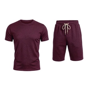 ชุดกีฬาผู้ชายขายส่ง ผ้าฝ้าย 100% ชุดฤดูร้อน 2 ชิ้น เสื้อยืดแขนสั้น กางเกงขาสั้น สไตล์ไฮสตรีท ลายเรียบ ระบายอากาศได้ดี ปี 2026 - Product Image 1