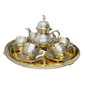 ชุดน้ำชาทองเหลืองแท้สไตล์วินเทจ พร้อมลวดลายสลักและขัดเงา สำหรับใช้ในบ้าน ร้านอาหาร และโรงแรม ชุดกาแฟโลหะ - Product Image 1