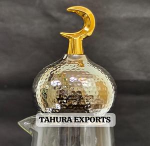 Beautiful New Eid And Ramadan Decorative <b>Glass</b> Jug Jars And Minaret Cap Golden Moon Knob For Storage Tabletop Serving Container - Product Image 2