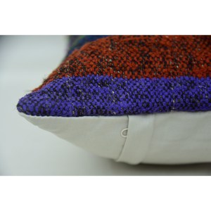 Multicolor Wool Patchwork Kantha Pillow 12x24 Inch Decorative <b>Cushion</b> Woven with Vintage Pattern - Product Image 4