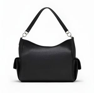 Sac Hobo en Cuir Véritable Noir pour Femmes, Mode Candy, Sangle Unique, Poches Latérales, Sac à Bandoulière Décontracté, Fermeture Éclair Douce, Réglable - Product Image 1
