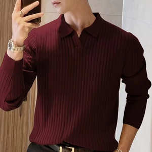 เสื้อแขนยาวคุณภาพสูง ผ้าริบ สำหรับผู้ชาย ทรงเข้ารูป สไตล์ลำลอง คอวี ผ้าถักเนื้อแน่น ระบายอากาศได้ดี เป็นมิตรต่อสิ่งแวดล้อม ผลิตจากโพลีเอสเตอร์ - Product Image 1