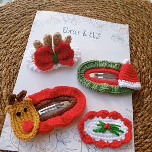 Crochet Hair Accessories Christmas Edition Knitted Hair Clip Decorative <b>Wool</b> Yarn Design Made in Vietnam - Product Image 4