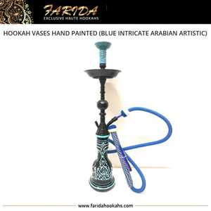 Vases à narguilé en verre Shisha d'origine égyptienne peints à la main en bleu avec design arabe complexe et logo personnalisé avec techniques de laque - Product Image 4