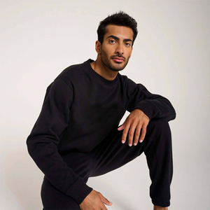 Sweat-shirt unisexe en molleton de coton mélangé noir, personnalisé, surdimensionné, col rond, streetwear, décontracté, chaud, pull d'hiver - Product Image 2