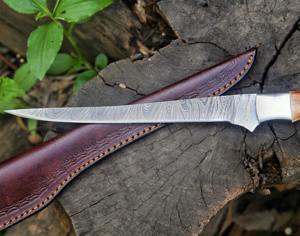 Custom Handmade Stainless Steel Chef <b>Knife</b> Pakka Wood Handle Fillet Boning <b>Sharp</b> <b>Kitchen</b> <b>Knife</b> With Leather Sheath - Product Image 5