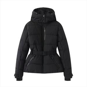 Femmes hiver chaud mi-long mince à capuche fermeture éclair Parkas à manches longues rembourré bouffée veste couleur unie fait peau de mouton coton - Product Image 3