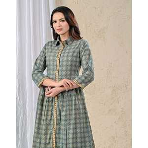 Vestido Largo Estampado de Algodón Verde Mar, Talla Única, Estilo Casual Elegante y Moderno, Natural y Transpirable para Usar en Fiestas Diurnas, 5XL - Product Image 1