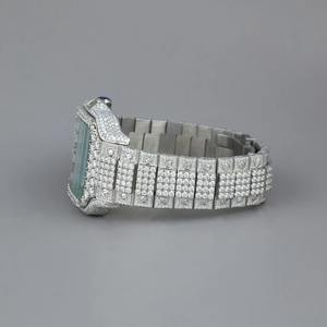 Montre-bracelet automatique à quartz pour homme, en acier inoxydable blanc brillant, style décontracté, avec breloque en diamant Moissanite glacé - Product Image 4