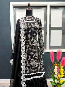 Nuevo Conjunto de Diseñador para Fiestas, Top, Pantalón y Dupatta, Vestidos de Tela Georgette Pesada, Completamente Bordados, Ropa Especial - Product Image 3