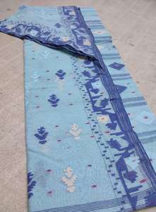 Deshi dhakai Sky ฟ้า jamdani sharee สำหรับผู้หญิงผ้า jamdani สีเขียวสีฟ้าสีแดงสีทองจากบังคลาเทศ - Product Image 2