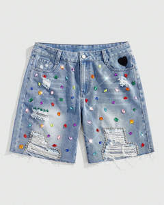 กางเกงยีนส์คาร์โก้ทรงตรงสำหรับผู้ชาย OEM 2026 รุ่นสั่งทำพิเศษ ระบายอากาศได้ดี คุณภาพสูงปานกลาง ปักลาย ประดับคริสตัล แต่งยับสไตล์ลำลอง - Product Image 5