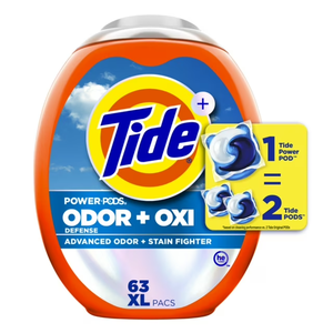 Cápsulas de Detergente para Ropa Tide Power PODS Odor Defense + Oxi, Aroma Original, 63 Unidades - Product Image 1