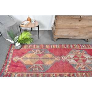 Vintage 28 X 102 ft <b>Red</b> & Beige Turkish <b>Wool</b> Rug Flat Weave Patchwork Pattern for Living Room Decor Latex Backed - Product Image 2