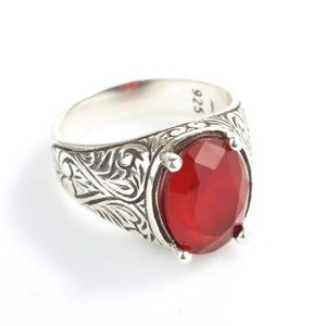 Bague classique pour homme en argent sterling 925, pierre rouge ovale avec motif gravé, technologie d'incrustation de haute qualité, cadeau - Product Image 2