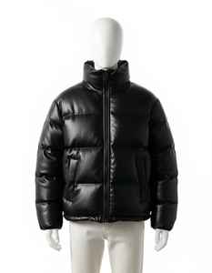 Veste matelassée en toile brillante pour homme, nouvelle arrivée, style tendance avec fermeture éclair sur le devant, logo sur la capuche - Product Image 1