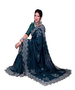 Vêtements ethniques vêtements pour femmes Vichitra soie lourde broderie travail Saree chemisier indien femmes adultes inde et Pakistan soutien 500 vêtement - Product Image 2