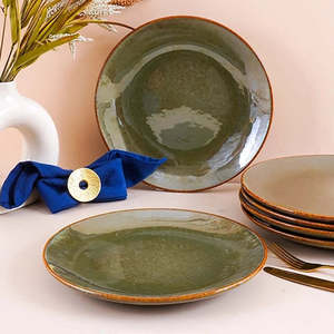 ชุดจานอาหารค่ำสไตล์วาบิซาบิสีเขียวแบบชนบท ลายทรอปิคอลปรับแต่งได้ ขนาด 10.5 นิ้ว สำหรับใช้ในบ้าน ร้านอาหาร และงานปาร์ตี้ - Product Image 6