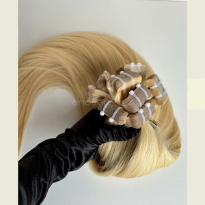 Cinta rubia en extensiones de cabello humano vietnamita técnica rusa procesamiento eslavo virgen textura suave y sedosa Exportación de fábrica - Product Image 6