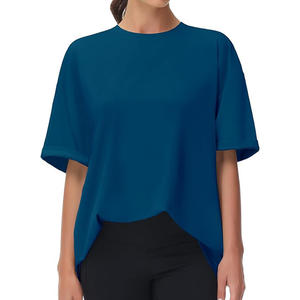 T-shirt surdimensionné pour femme demi-manches décontracté motif solide grande taille avec décoration de logo - Product Image 3