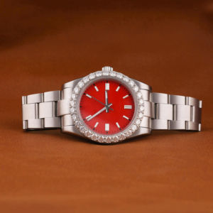 Montre de qualité supérieure, entièrement sertie de diamants, personnalisée avec un cadran rouge clair, montre de style hip-hop, diamants moissanite, montre-bracelet - Product Image 1