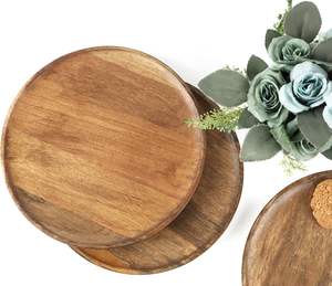 Ensemble de 4 assiettes rondes en bois de manguier de 9 "pour servir de la charcuterie Sushi Dessert Pain Plateau de service en bois Planche à charcuterie - Product Image 6