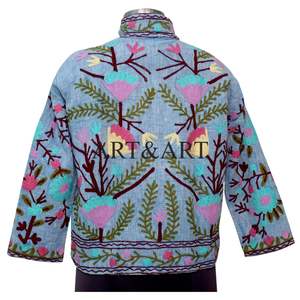Handmade Women's Suzani <b>Quilted</b> Knitted Cotton <b>Jacket</b> Elegant Embroidery Comfortable Open Front Pockets Trendy Winter Outerwear - Product Image 5