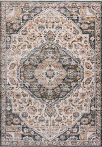 Tapis Loraven moderne tissé à la machine, motif géométrique vintage, surface au toucher coton, mélange polyester-PP à poils ras - Product Image 1