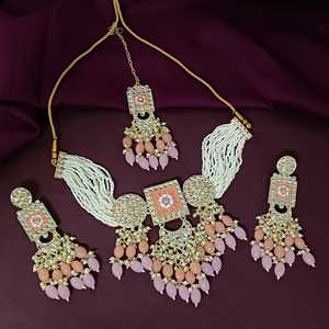 Conjunto de joyería india para mujer, Gargantilla de cristal Kundan de alta calidad, collar, Pendientes colgantes, cadena de cabeza Maang Tikka, joyería de moda - Product Image 2