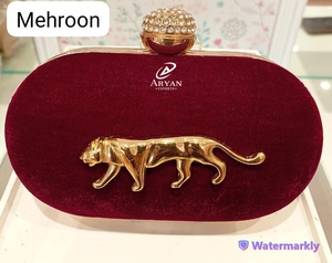 Nouvelle arrivée superbe fait à la main Royal velours Multi couleur tigre broche Unique nuptiale soirée pochette sacs à main femmes chaîne en métal sacs à main - Product Image 1