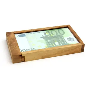 A Wooden Box gift ATM for Euro Hidden Compartments to Be Money Puzzle Gift Boxes and Brain Teaser Challenges