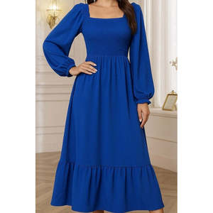 Vestido Largo de Punto con Cuello Cuadrado y Manga Larga para Mujer, 29210 - Azul - Product Image 2