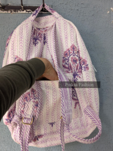 High Quality Hand-Block Printed Quilted Cotton <b>Backpack</b> Ethnic Indian Floral Pattern Bohemian College Portable Lightweight - Product Image 6