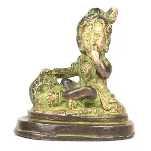 手工装饰婴儿克里希纳雕像黄铜偶像印度教艺术雕塑雕像家居装饰礼品3x3.5英寸SMG-493