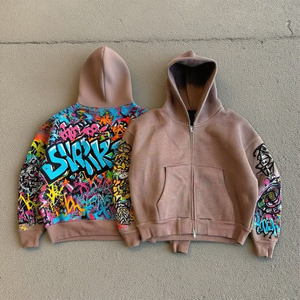 Streetwear d'hiver OEM ODM Sweat à capuche zippé uni vierge en coton imprimé personnalisé oversize pour hommes - Product Image 5